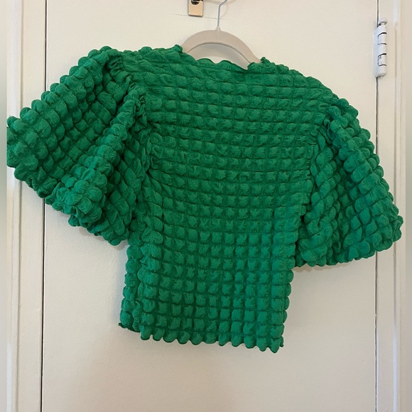 Chic Anthropologie Eri + Ali Kelly Green Textured Puff Sleeve Top in Green XXS - Picture 5 of 7